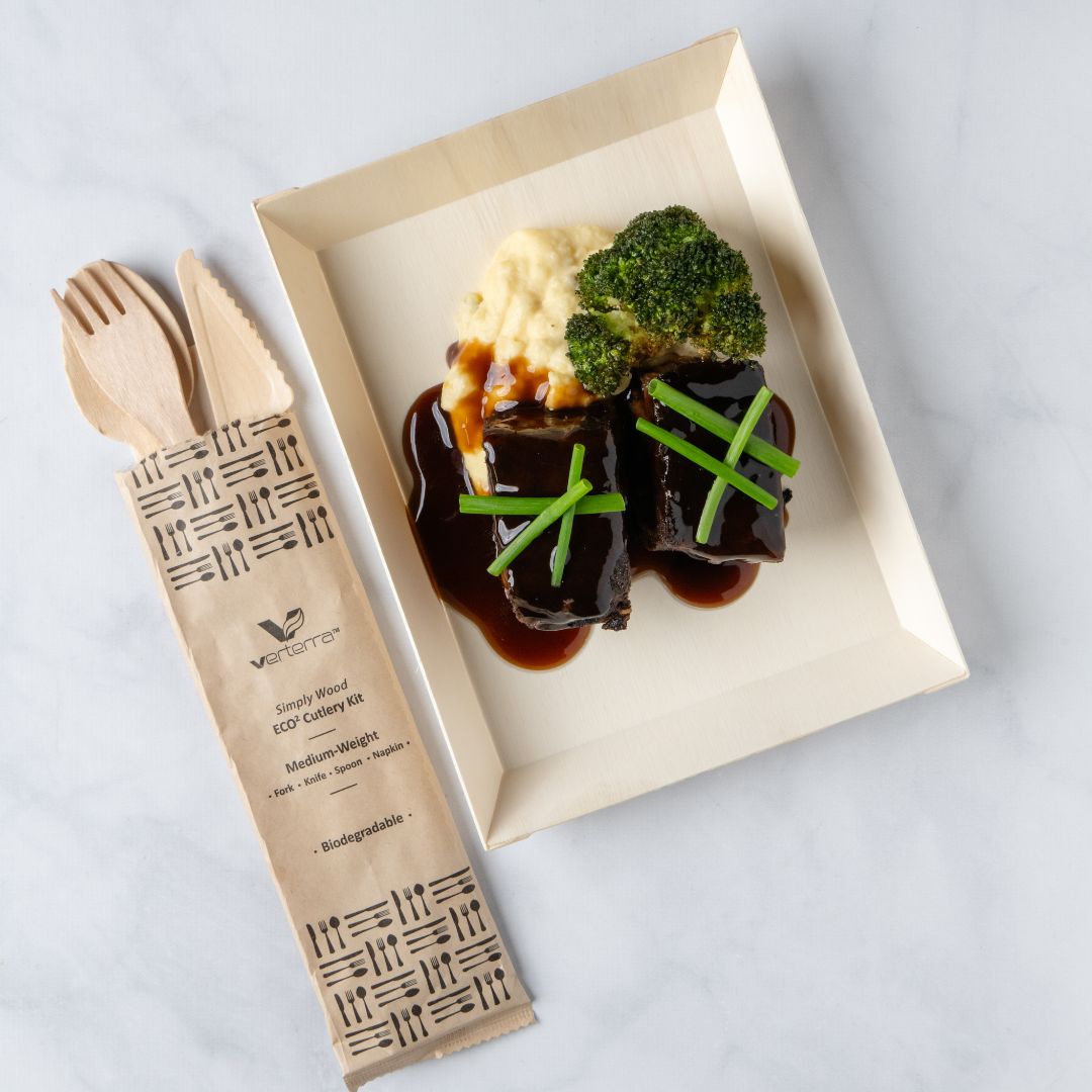 7" X 5" Covered Tray Set | Compostable Balsa Tray with RPET Lid |