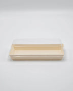 Rectangular container with clear lid on a white background