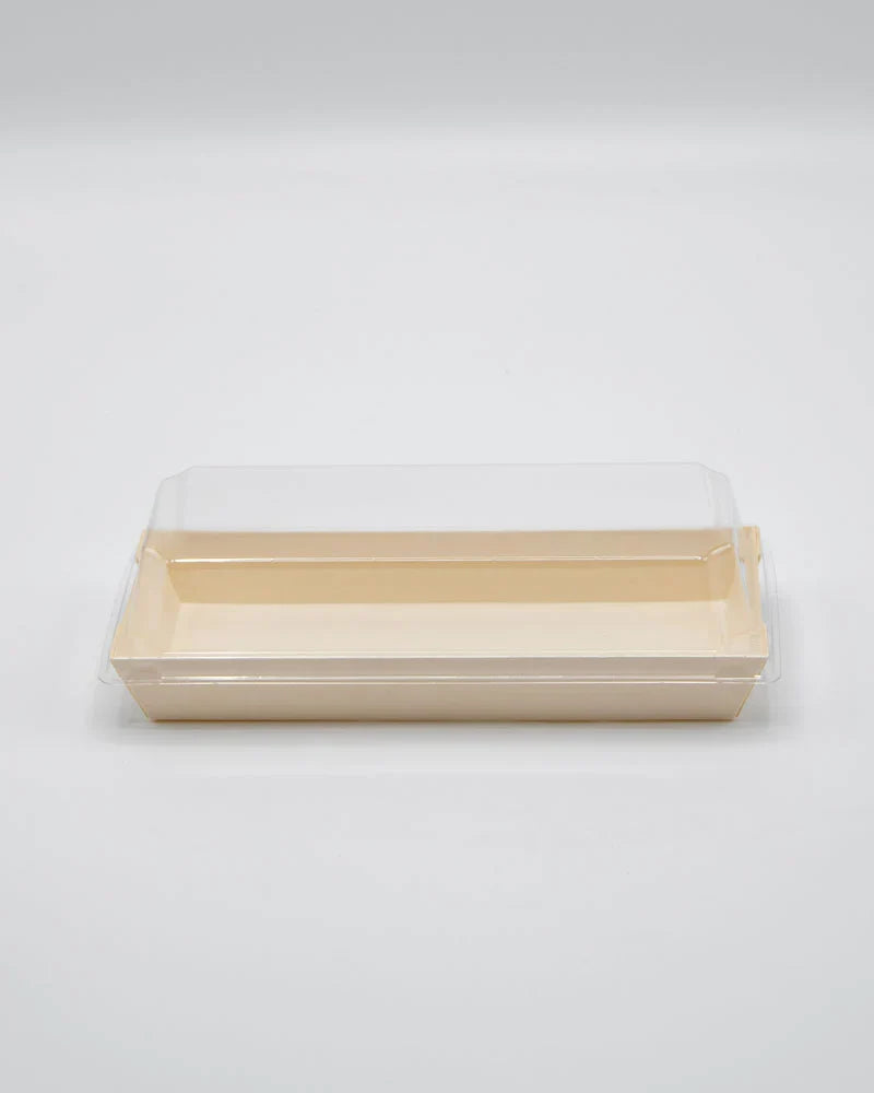 Rectangular container with clear lid on a white background