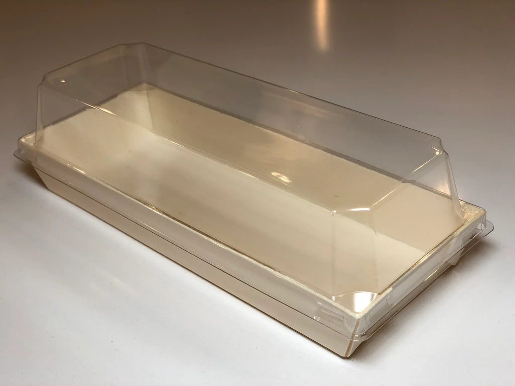Disposable food container with lid on a reflective surface