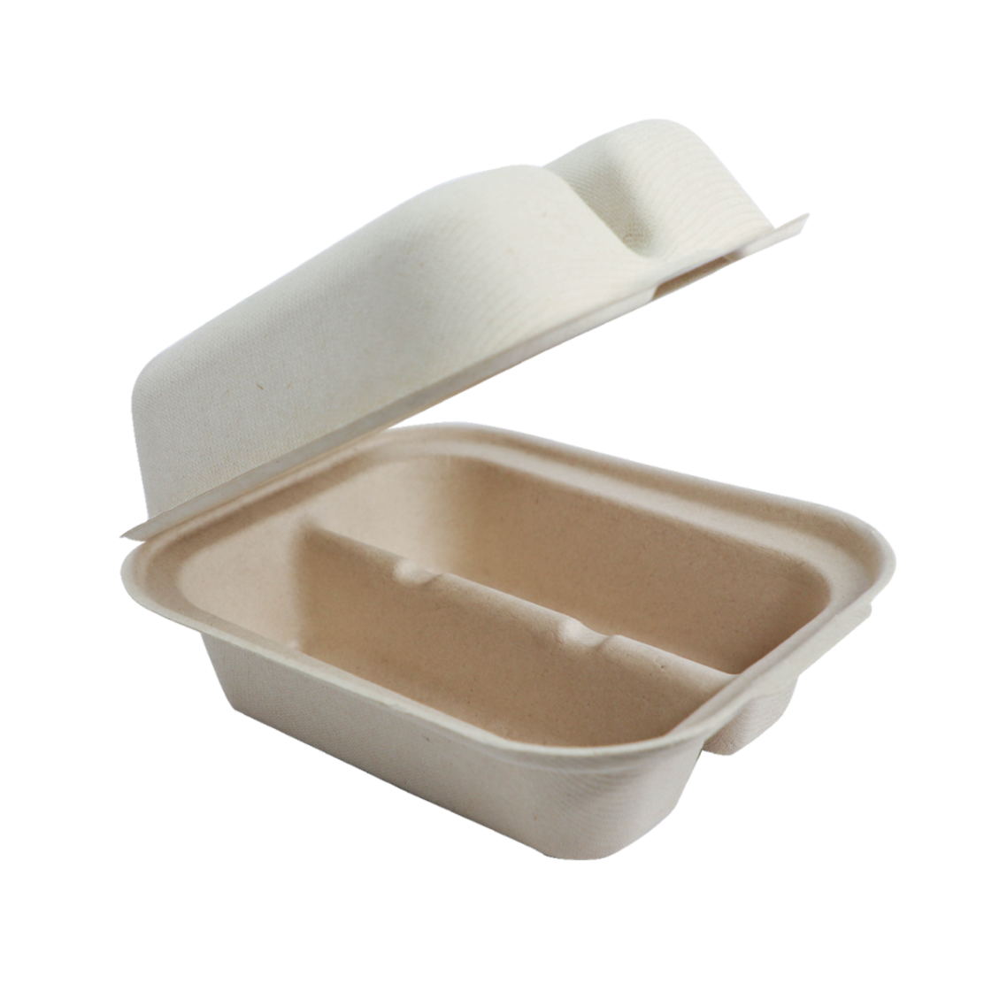 Compostable taco container with a lid on a white background