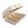 Compostable taco clamshell with a lid on a white background