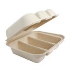 Compostable taco clamshell with a lid on a white background