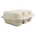 Compostable clamshell for 3 tacos, made from natural materials, on a white background