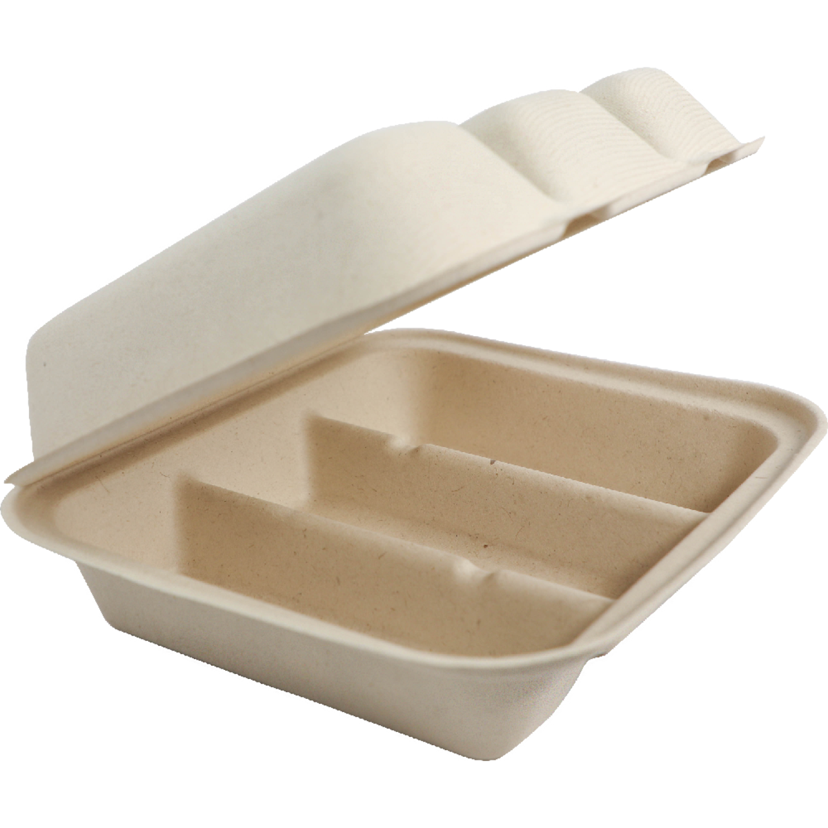 Compostable taco container with a lid on a white background