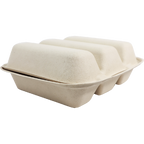 Compostable 3 Taco tray with hinged lid on a plain background.