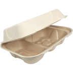 9" x 6" x 3" Clamshell Two Compartment | Natural Plant Fiber