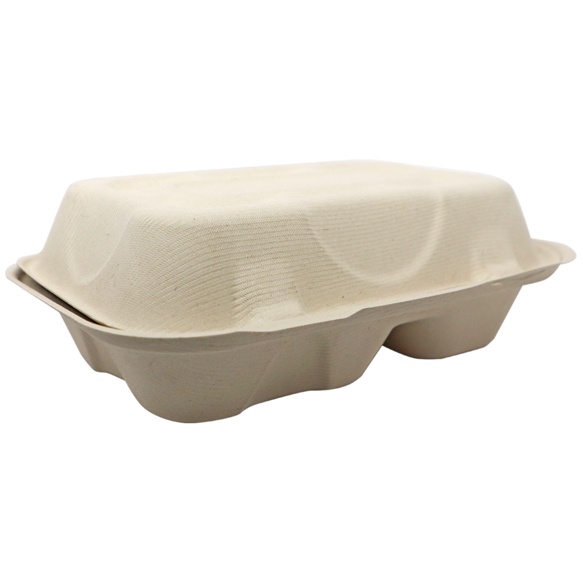 9" x 6" x 3" Clamshell Two Compartment | Natural Plant Fiber