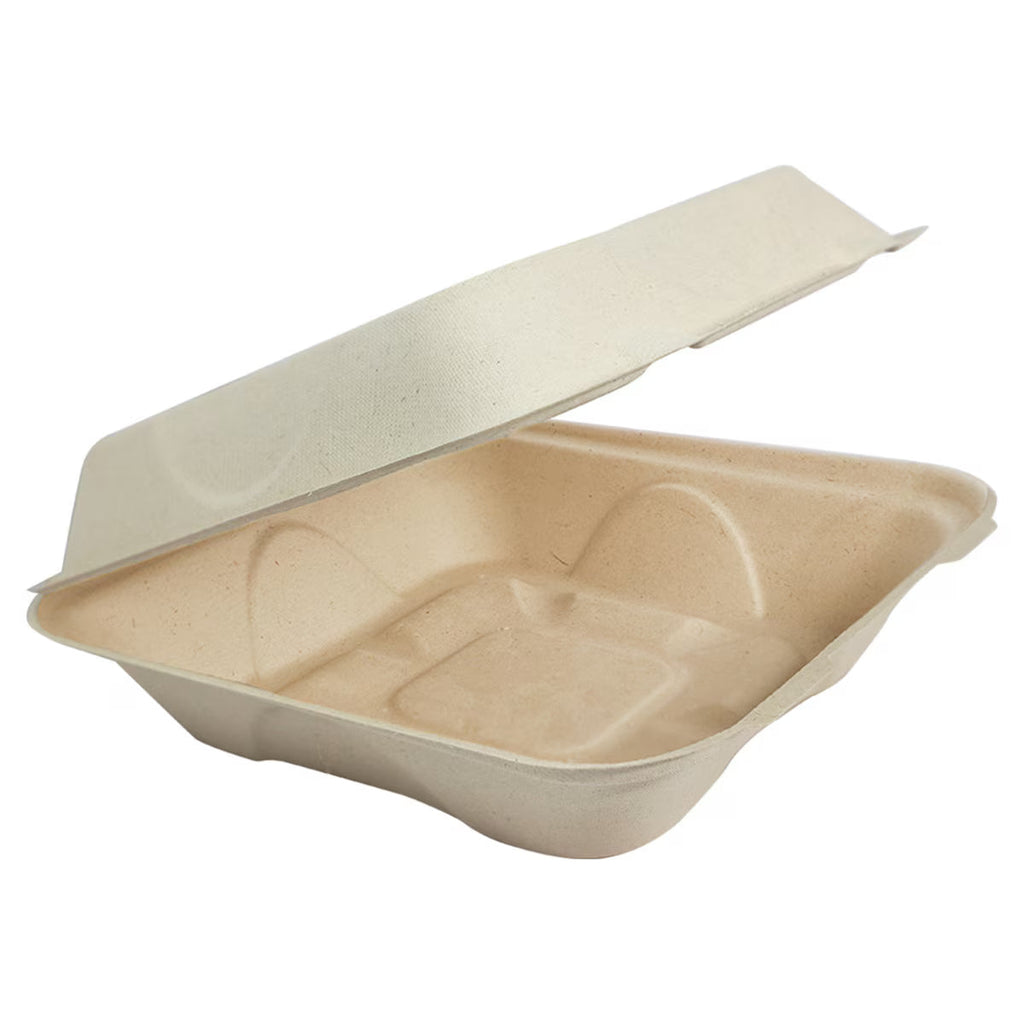 Compostable food container with lid on a white background