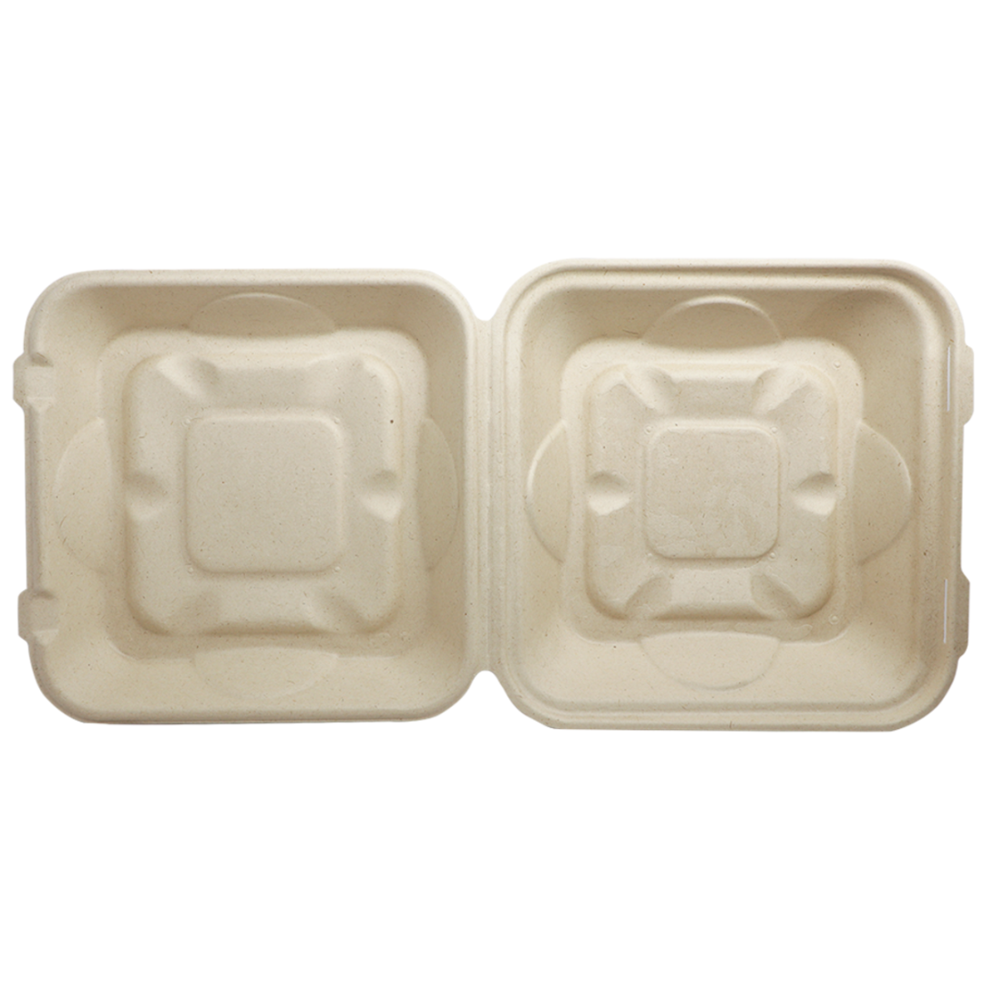 Compostable food container with lid on a plain white background
