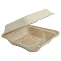 Fiber compostable food container with lid on a white background