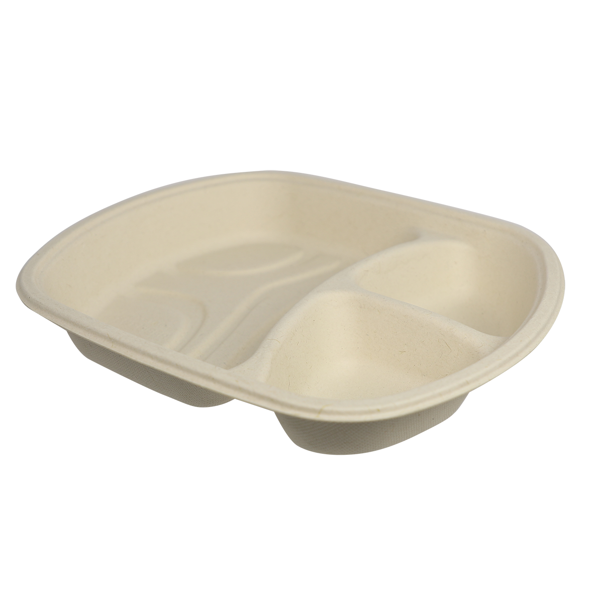 Empty compostable nacho tray on a plain background.