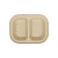 Compostable tray with two compartments on a white background