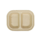 Compostable tray with two compartments on a white background