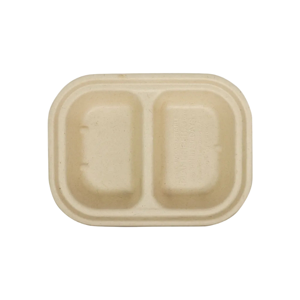 Compostable tray with two compartments on a white background