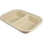 Compostable tray with two compartments on a white background