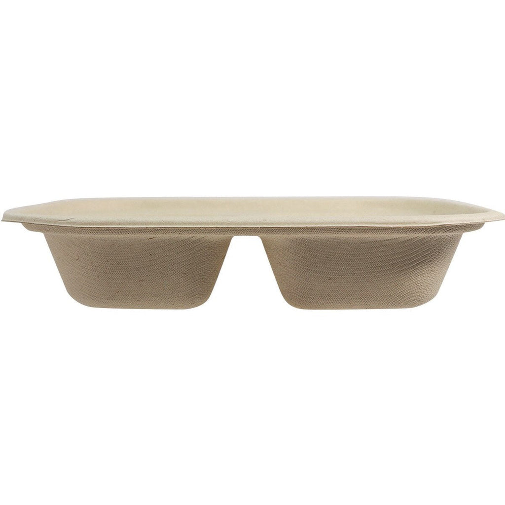Beige disposable food container on a white background
