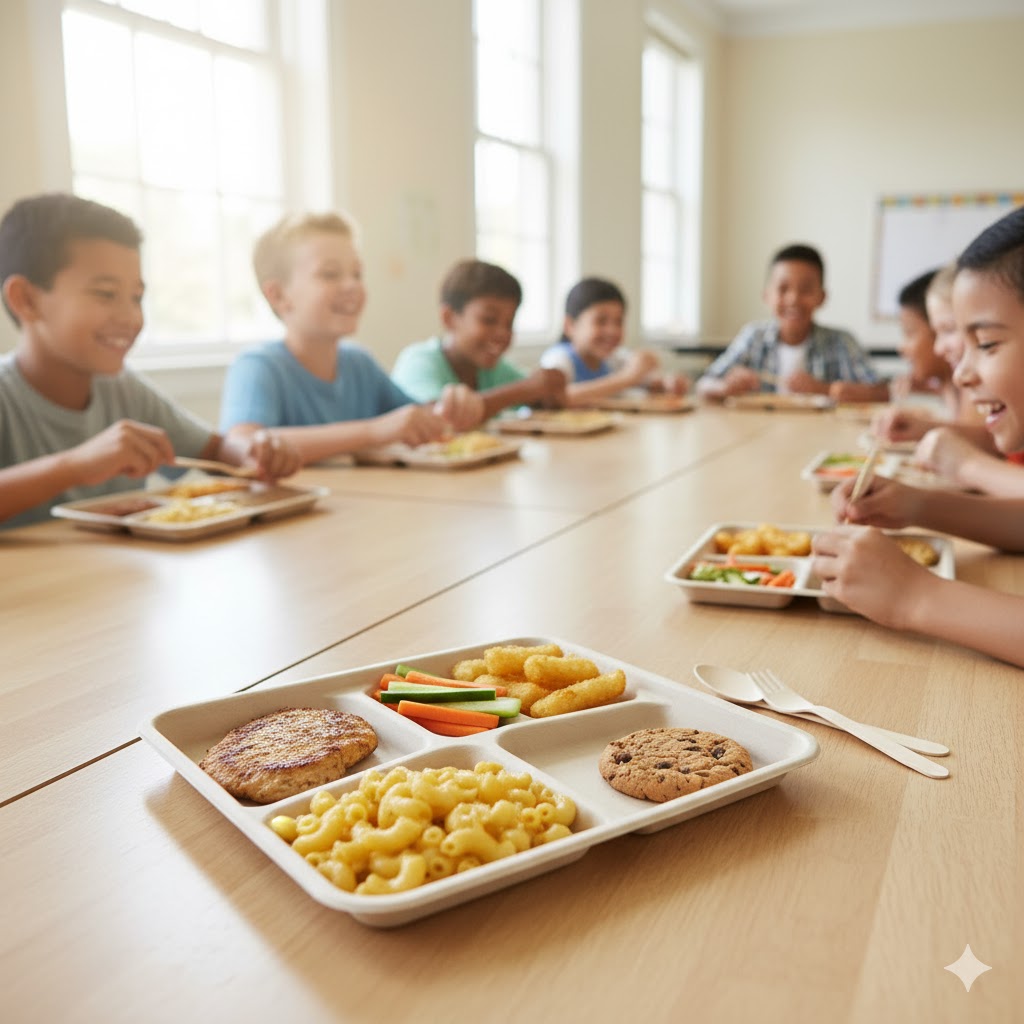 20 oz Fiber 5 Compartment Trays | Compostable School Lunch Tray