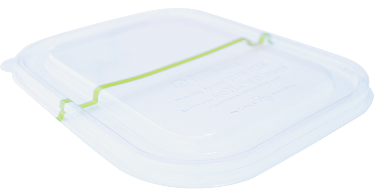 Clear Lid for 36-60 oz Fiber Boxes | PLA w/Green Stripe