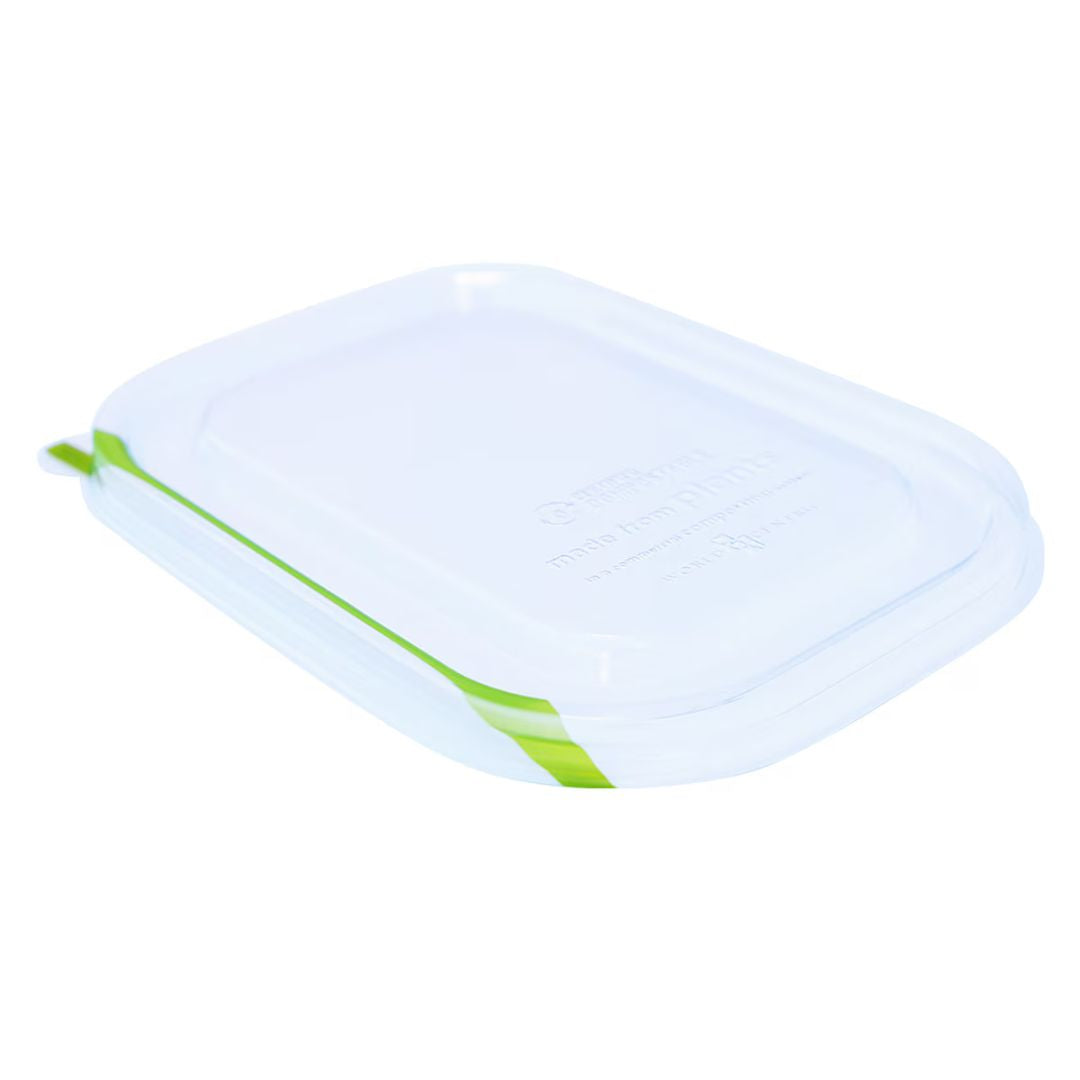Lid for 8" x 6" Fiber Tray | Compostable | Clear PLA | Green Stripe