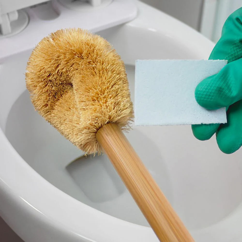 Toilet Brush with Handle| Reusable | Bamboo Handle w/Coconut bristles