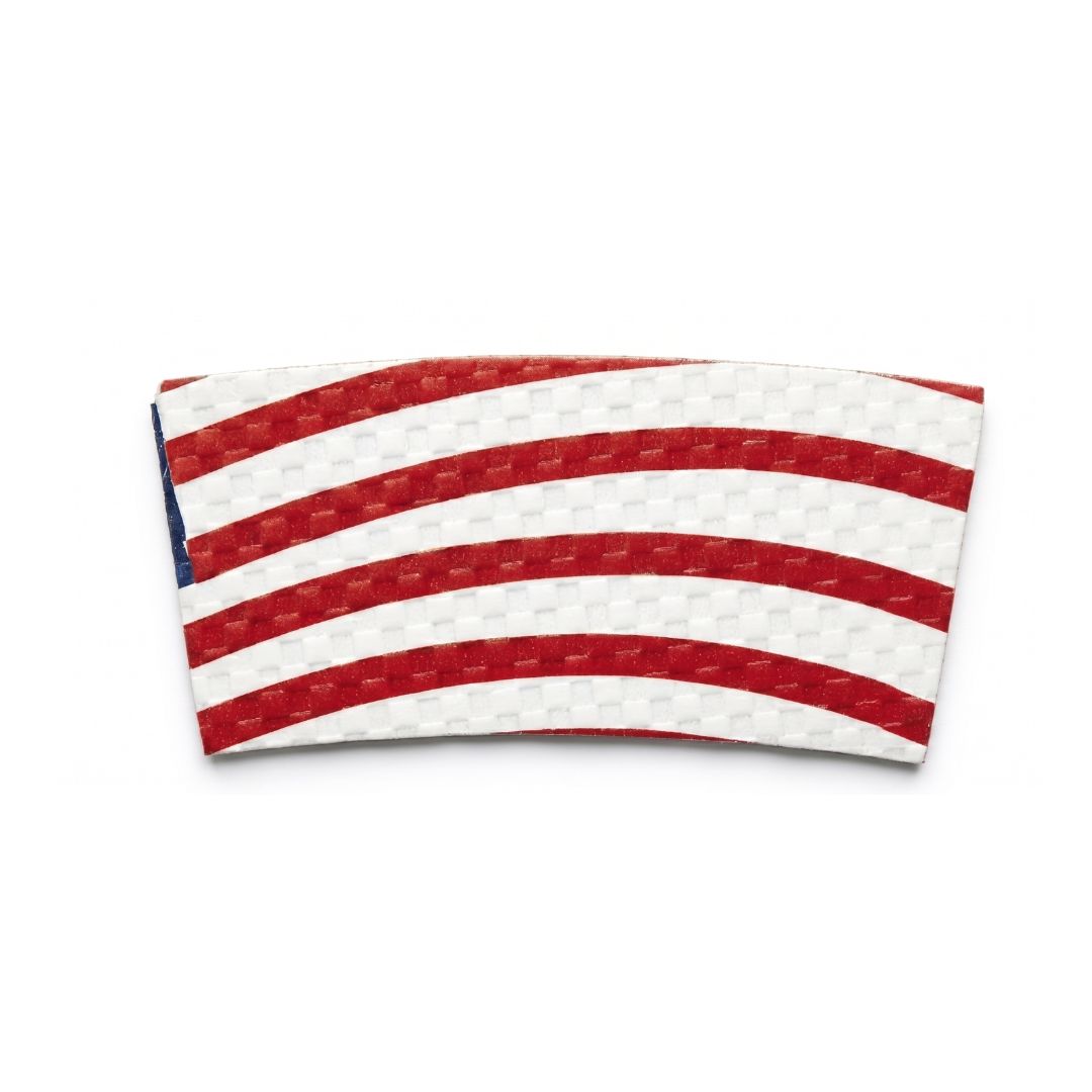 American flag hot cup sleeve on a plain white background.