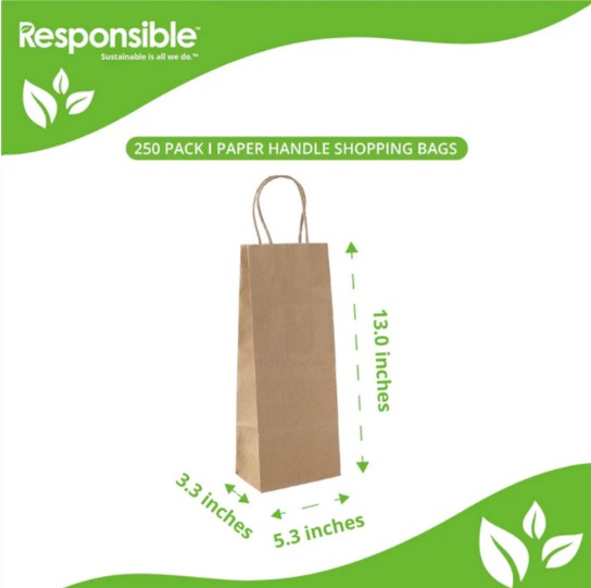5.3" x 13" x 3.3" Kraft Paper Shopping Bags w/ Handles | Vino