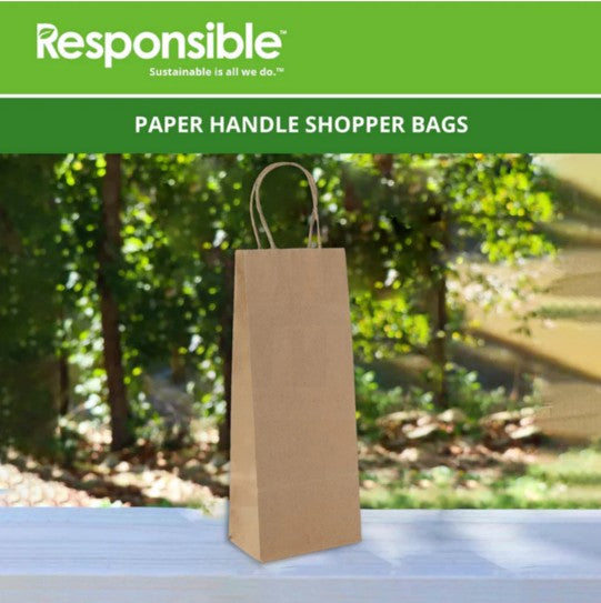 5.3" x 13" x 3.3" Kraft Paper Shopping Bags w/ Handles | Vino