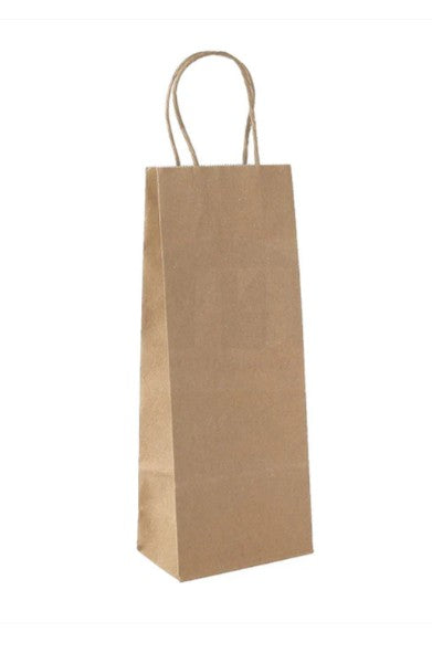 5.3" x 13" x 3.3" Kraft Paper Shopping Bags w/ Handles | Vino