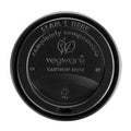 Black compostable lid with 'Vegware' branding on a white background