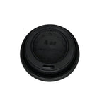 Black coffee cup lid with '4 oz' and 'Compostable' text on a white background