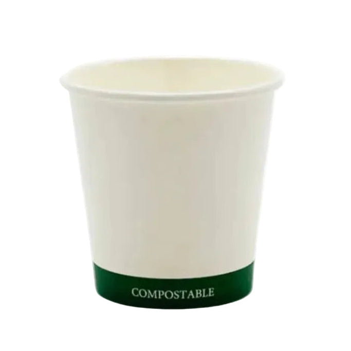 Compostable paper cup with green base on a white background