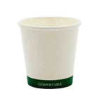 Compostable paper cup with green base on a white background