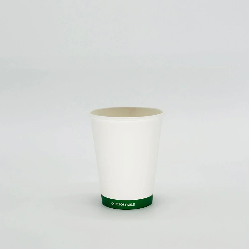 White compostable cup on a light gray background