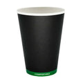 Black compostable paper cup on a white background