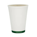 Compostable hot cup with green rim and 'COMPOSTABLE' text on a white background