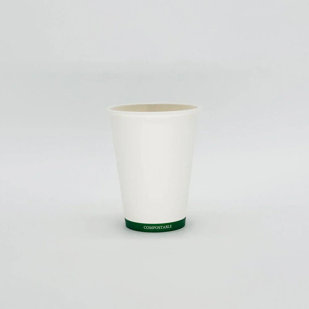 Compostable paper cup on a white background