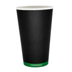 Black compostable paper cup on a white background