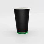 Black compostable hot cup on a white background
