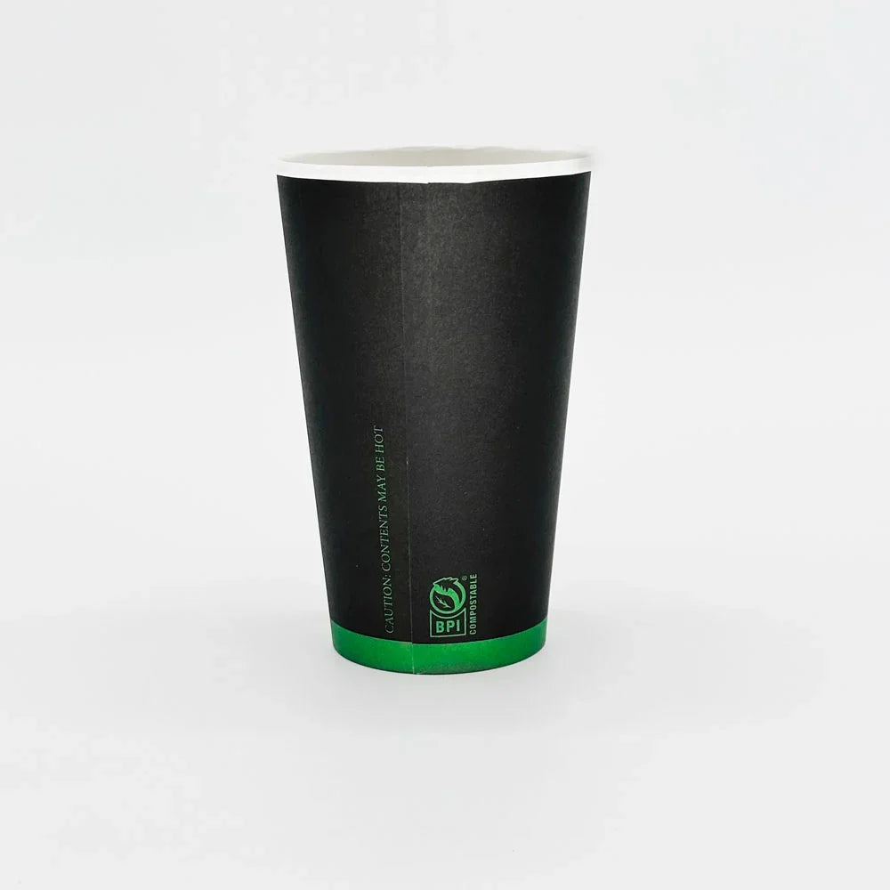 Black paper hot cup with green base on a white background