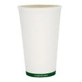Compostable paper cup with a green stripe on a white background