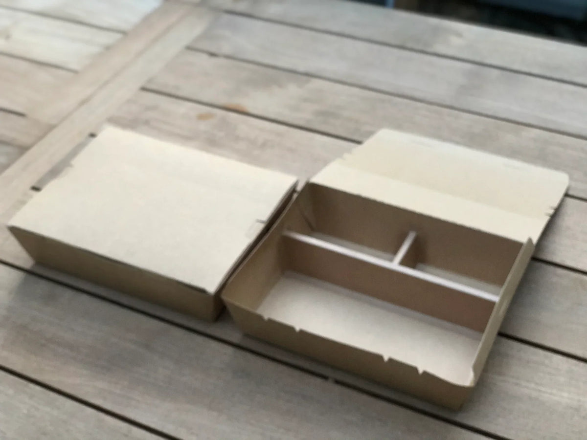 10" x 10" 3 Compartment Bento Box w/ Attached Lid | Paper Board