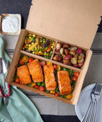 10" x 10" 3 Compartment Bento Box w/ Attached Lid | Paper Board