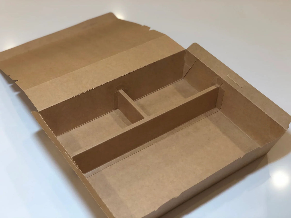 11" x 9" 3 Compartment Bento Box w/ Attached Lid | Paper Board