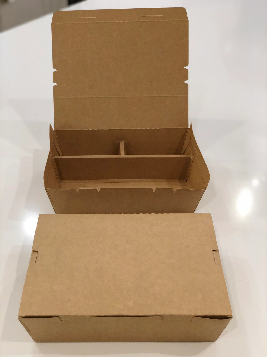 7" x 9" 3-Compartment Bento Box w/ Attached Lid | Paper Board