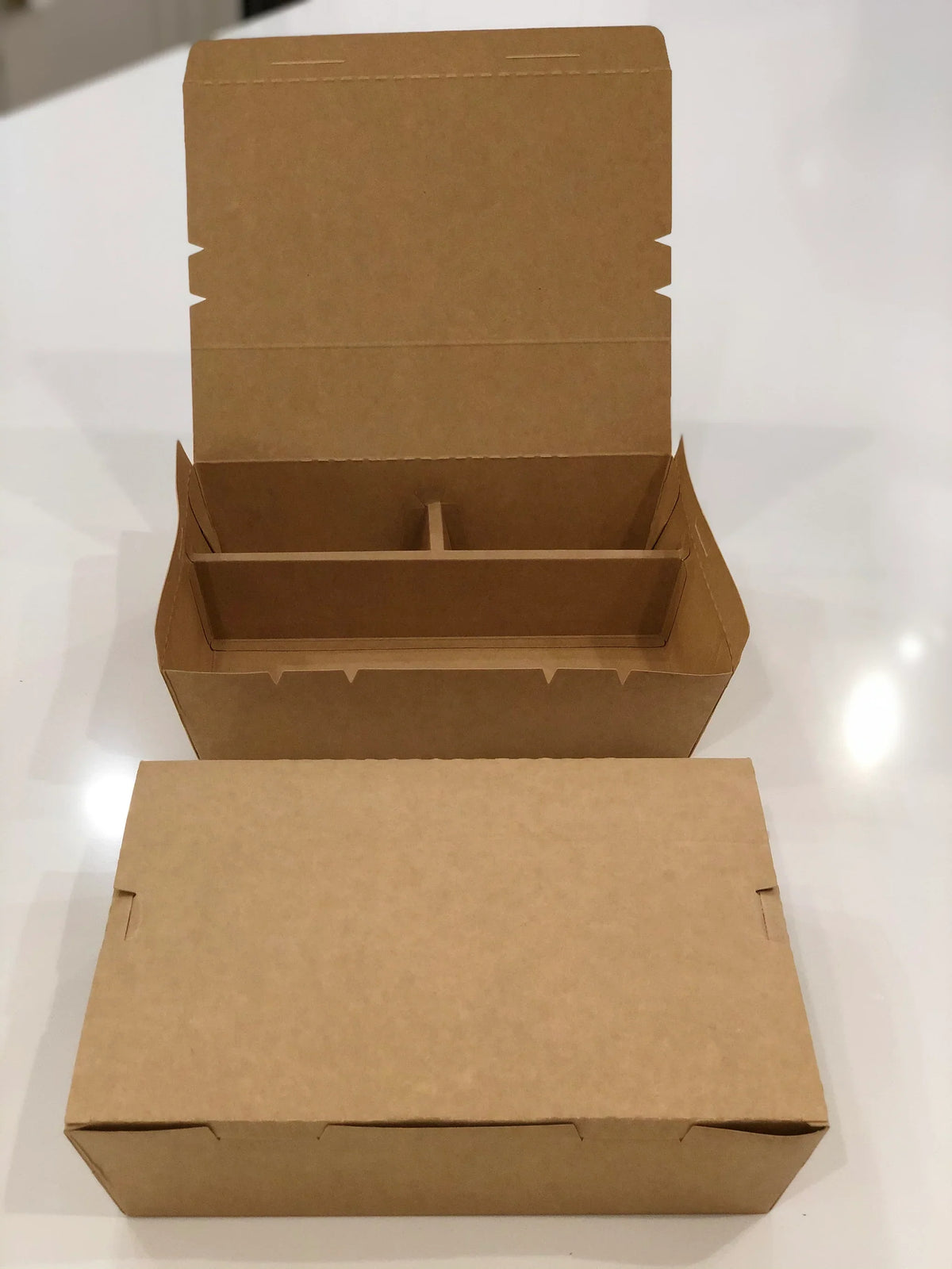 7" x 9" 3-Compartment Bento Box w/ Attached Lid | Paper Board