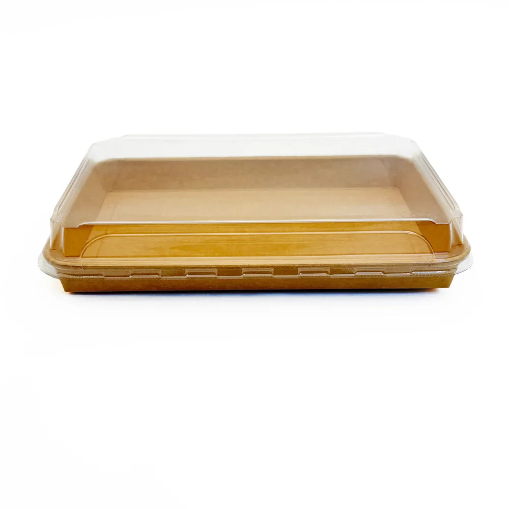 10.7" X 7.17" Covered Tray Set | Compostable Paper Tray with PET Lid