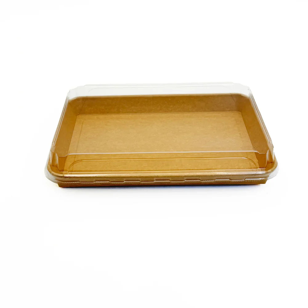 10.7" X 7.17" Covered Tray Set | Compostable Paper Tray with PET Lid
