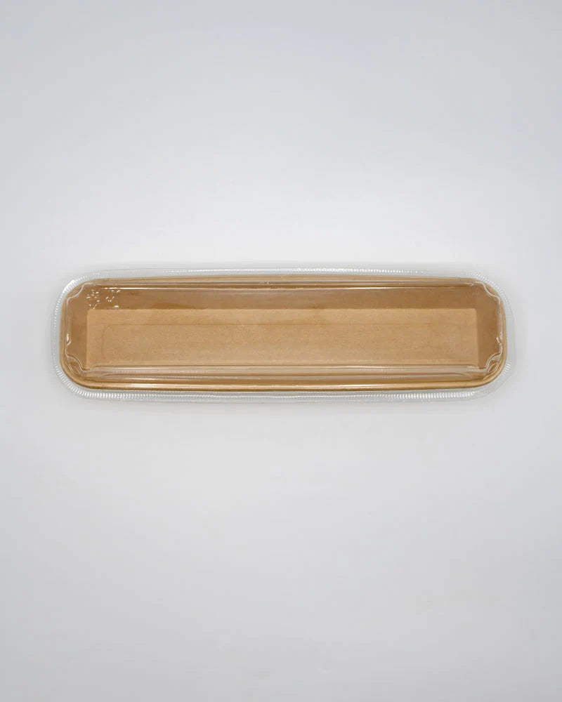 Rectangular paper tray with lid on a white background