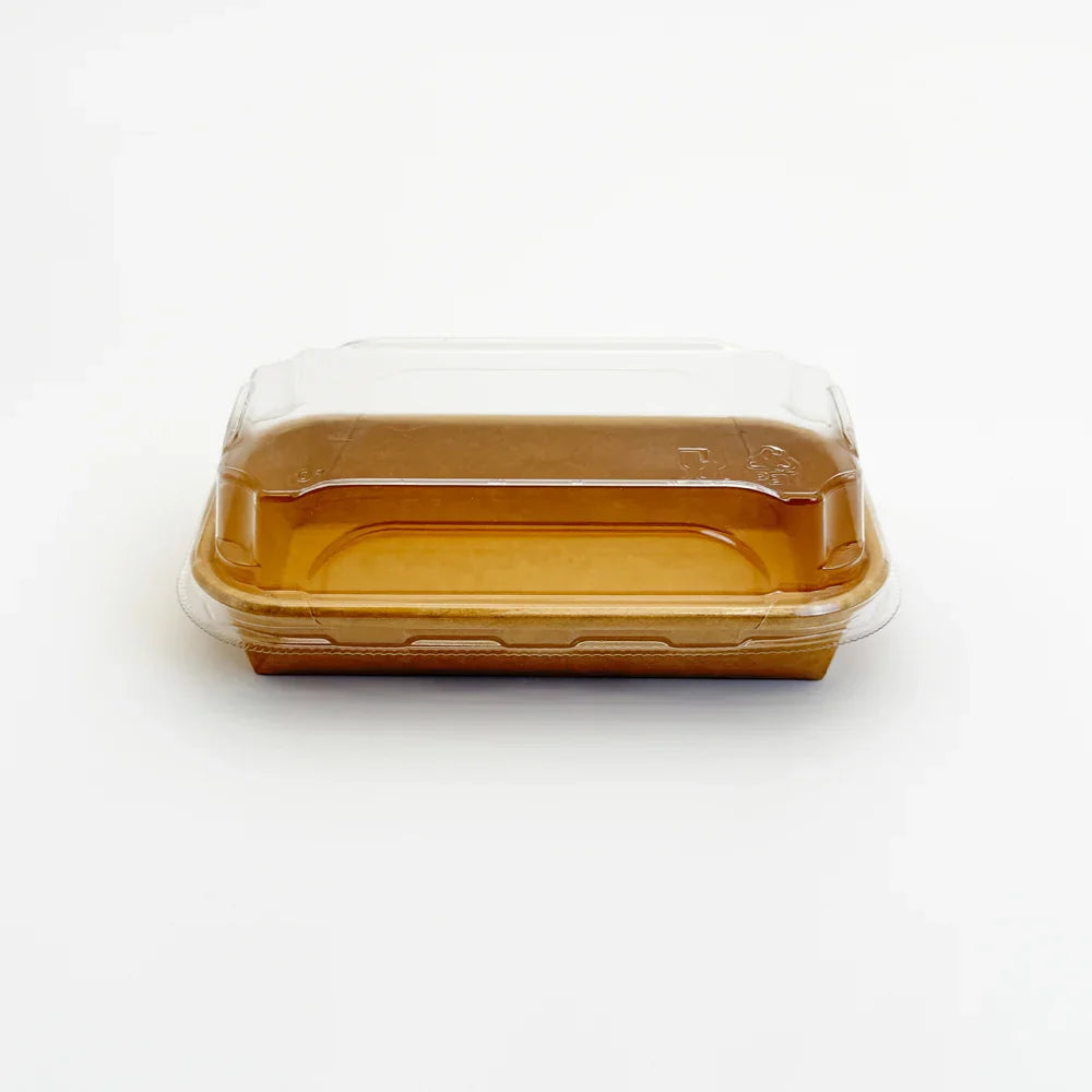 Clear lid with a brown tray on a white background